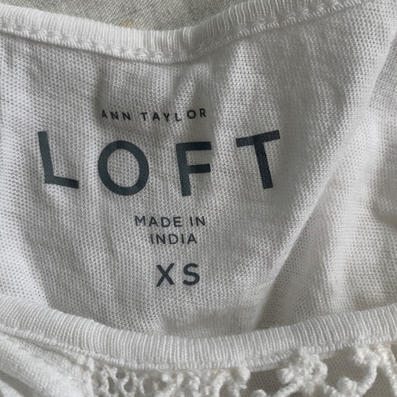 Loft White Cotton Lace Inset Boho Sheer Tee XS - Picture 5 of 6